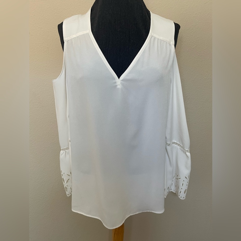 Calvin Klein White bell Cuffed Sleeve shoulder Cut Out Blouse